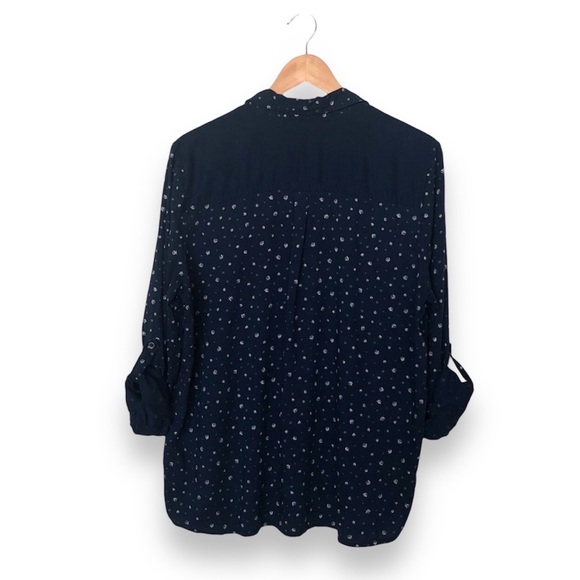 Mavi Navy Blue Button Down Roll Tab Sleeve Blouse - Picture 3 of 8